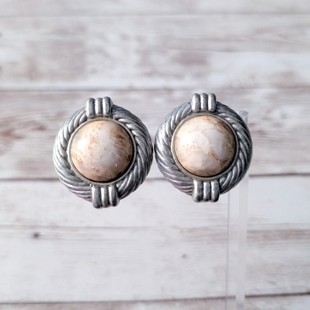 Vintage Clip On Earrings Statement Earrings Unusual Center Large 1.25"